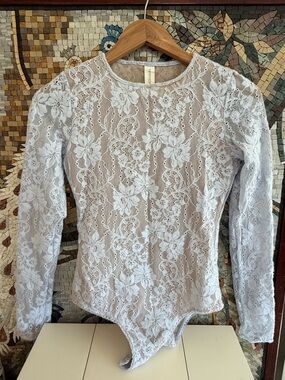 Zimmermann Pale Blue Lace Long-Sleeve Bandeau Bodysuit